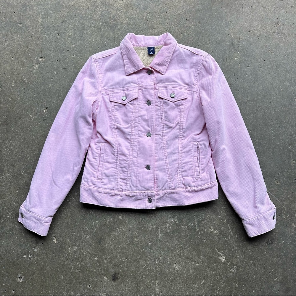 Y2K GAP Pink Sherpa Lined Corduroy Trucker Jacket Women’s M